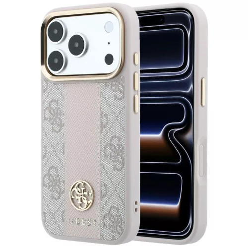 Guess - Leather 4G Stripe Round Classic Logo MagSafe (GUHMP18L6P4G4RCP) - iPhone 18 Pro / iPhone 17 Pro - Pink