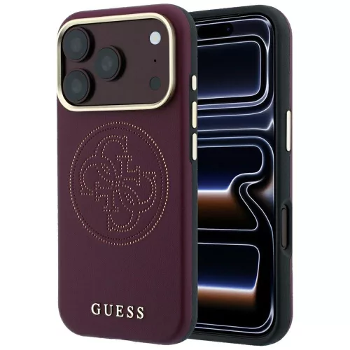 Guess - Leather Perforated 4G MagSafe (GUHMP18L6PS4SRGU) - iPhone 18 Pro / iPhone 17 Pro - Burgundy