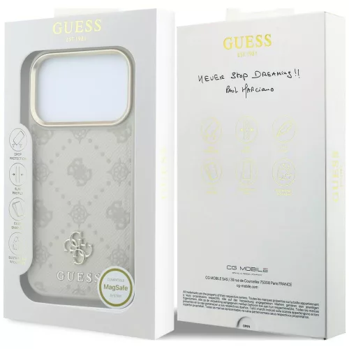 Guess - Leather Stripe Peony 4G MagSafe (GUHMP18X6PGSU4EE) - iPhone 18 Pro Max / iPhone 17 Pro Max - Beige