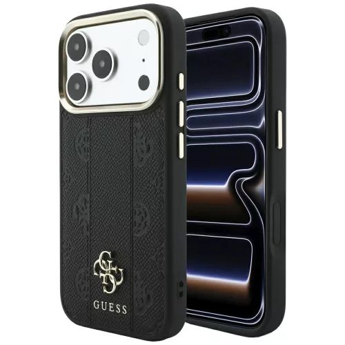 Guess - Leather Stripe Peony 4G MagSafe (GUHMP18L6PGSU4EK) - iPhone 18 Pro / iPhone 17 Pro - Black