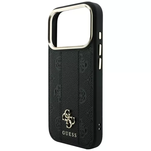 Guess - Leather Stripe Peony 4G MagSafe (GUHMP18L6PGSU4EK) - iPhone 18 Pro / iPhone 17 Pro - Black