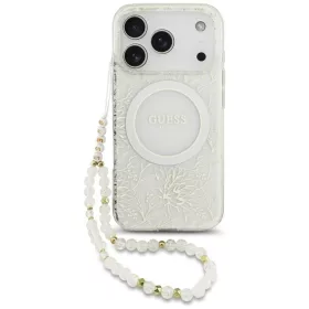   Guess - IML Flowers Electroplated with Pearl Strap MagSafe (GUHMP18XHCPOFPH) - iPhone 18 Pro Max / iPhone 17 Pro Max - White