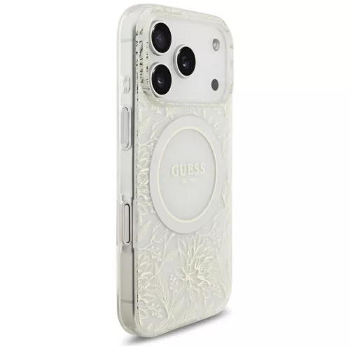 Guess - IML Flowers Electroplated with Pearl Strap MagSafe (GUHMP18XHCPOFPH) - iPhone 18 Pro Max / iPhone 17 Pro Max - White