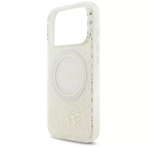Guess - IML Flowers Electroplated with Pearl Strap MagSafe (GUHMP18XHCPOFPH) - iPhone 18 Pro Max / iPhone 17 Pro Max - White