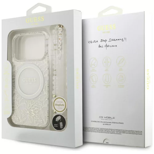 Guess - IML Flowers Electroplated with Pearl Strap MagSafe (GUHMP18XHCPOFPH) - iPhone 18 Pro Max / iPhone 17 Pro Max - White