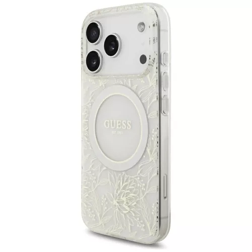 Guess - IML Flowers Electroplated with Pearl Strap MagSafe (GUHMP18LHCPOFPH) - iPhone 18 Pro / iPhone 17 Pro - White