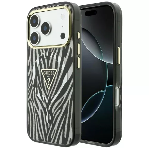 Guess - Zebra Glitter Triangle Logo MagSafe (GUHMP18L6HZPGTLS) - iPhone 18 Pro / iPhone 17 Pro - Silver