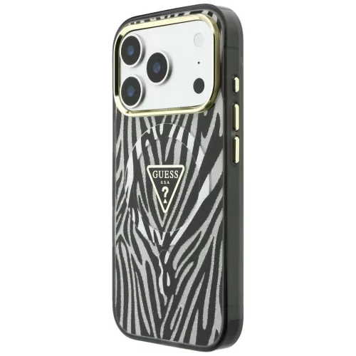 Guess - Zebra Glitter Triangle Logo MagSafe (GUHMP18L6HZPGTLS) - iPhone 18 Pro / iPhone 17 Pro - Silver