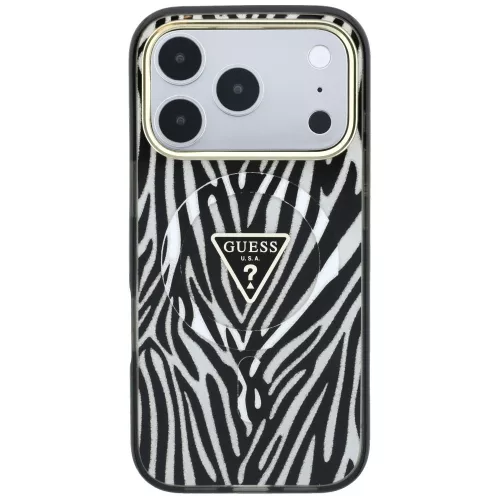 Guess - Zebra Glitter Triangle Logo MagSafe (GUHMP18L6HZPGTLS) - iPhone 18 Pro / iPhone 17 Pro - Silver