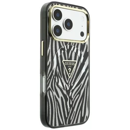 Guess - Zebra Glitter Triangle Logo MagSafe (GUHMP18L6HZPGTLS) - iPhone 18 Pro / iPhone 17 Pro - Silver