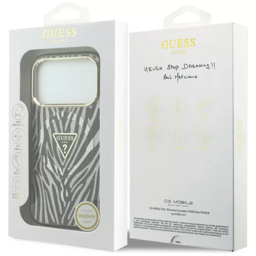 Guess - Zebra Glitter Triangle Logo MagSafe (GUHMP18L6HZPGTLS) - iPhone 18 Pro / iPhone 17 Pro - Silver