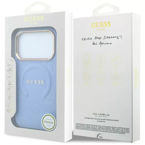 Guess - Saffiano Peony & Ring MagSafe (GUHMP18LPSAMSECB) - iPhone 18 Pro / iPhone 17 Pro - Light Blue