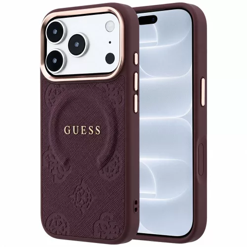 Guess - Saffiano Peony & Ring MagSafe (GUHMP18LPSAMSECU) - iPhone 18 Pro / iPhone 17 Pro - Burgundy