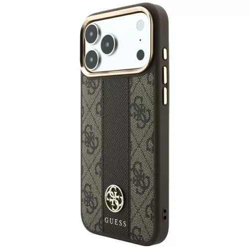 Guess - Leather 4G Stripe Round Classic Logo MagSafe (GUHMP18L6P4G4RCW) - iPhone 18 Pro / iPhone 17 Pro - Brown