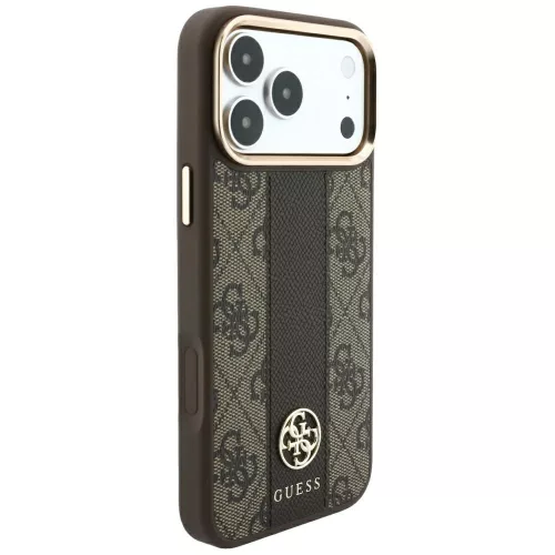 Guess - Leather 4G Stripe Round Classic Logo MagSafe (GUHMP18L6P4G4RCW) - iPhone 18 Pro / iPhone 17 Pro - Brown