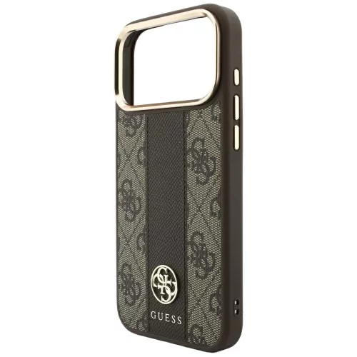 Guess - Leather 4G Stripe Round Classic Logo MagSafe (GUHMP18L6P4G4RCW) - iPhone 18 Pro / iPhone 17 Pro - Brown