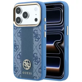   Guess - Leather 4G Stripe Round Classic Logo MagSafe (GUHMP18L6P4G4RCB) - iPhone 18 Pro / iPhone 17 Pro - Blue