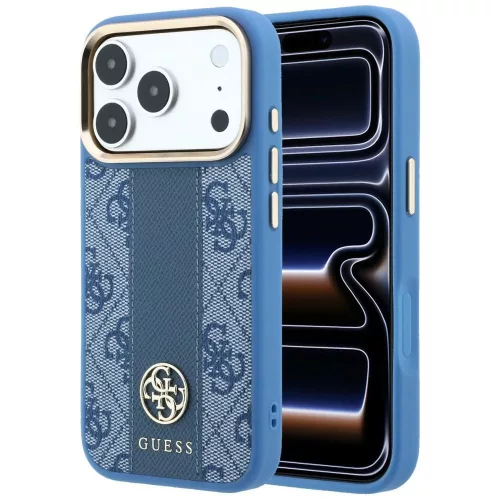 Guess - Leather 4G Stripe Round Classic Logo MagSafe (GUHMP18L6P4G4RCB) - iPhone 18 Pro / iPhone 17 Pro - Blue