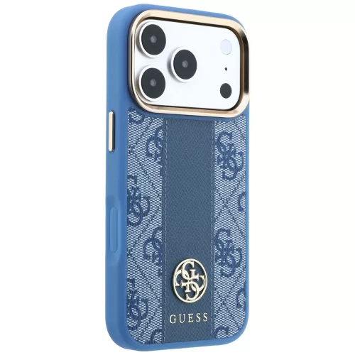 Guess - Leather 4G Stripe Round Classic Logo MagSafe (GUHMP18L6P4G4RCB) - iPhone 18 Pro / iPhone 17 Pro - Blue