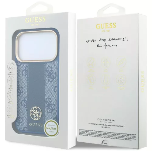 Guess - Leather 4G Stripe Round Classic Logo MagSafe (GUHMP18L6P4G4RCB) - iPhone 18 Pro / iPhone 17 Pro - Blue