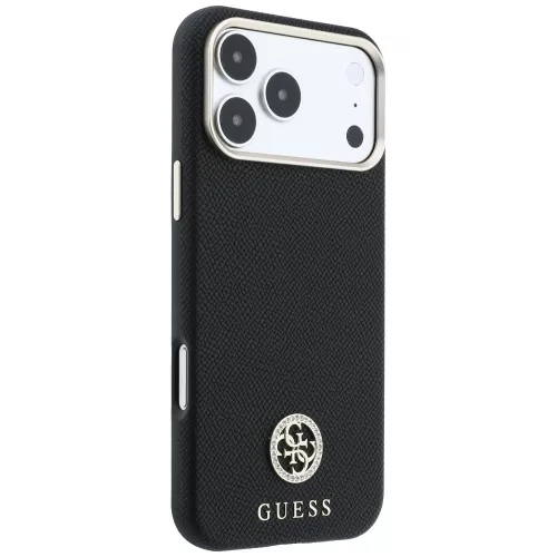 Guess - Grained Leather Round Strass Logo MagSafe (GUHMP18X6PSRMDEK) - iPhone 18 Pro Max / iPhone 17 Pro Max - Black