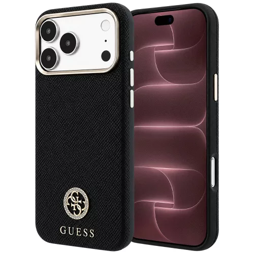 Guess - Grained Leather Round Strass Logo MagSafe (GUHMP18X6PSRMDEK) - iPhone 18 Pro Max / iPhone 17 Pro Max - Black