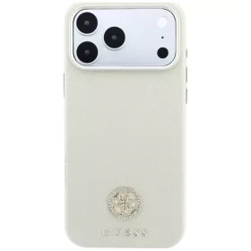   Guess - Grained Leather Round Strass Logo MagSafe (GUHMP18X6PSRMDEE) - iPhone 18 Pro Max / iPhone 17 Pro Max - Beige