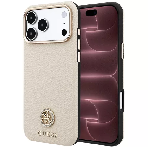 Guess - Grained Leather Round Strass Logo MagSafe (GUHMP18X6PSRMDEE) - iPhone 18 Pro Max / iPhone 17 Pro Max - Beige
