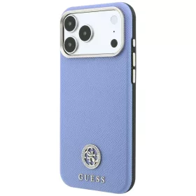   Guess - Grained Leather Round Strass Logo MagSafe (GUHMP18X6PSRMDEB) - iPhone 18 Pro Max / iPhone 17 Pro Max - Light Blue