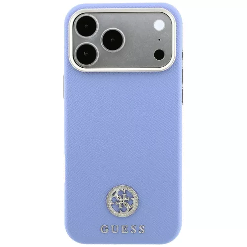 Guess - Grained Leather Round Strass Logo MagSafe (GUHMP18X6PSRMDEB) - iPhone 18 Pro Max / iPhone 17 Pro Max - Light Blue