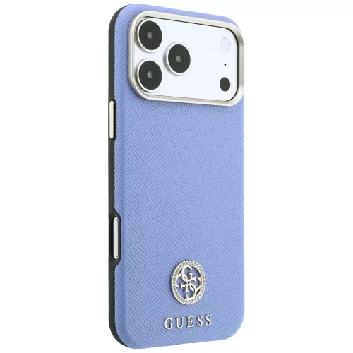 Guess - Grained Leather Round Strass Logo MagSafe (GUHMP18X6PSRMDEB) - iPhone 18 Pro Max / iPhone 17 Pro Max - Light Blue