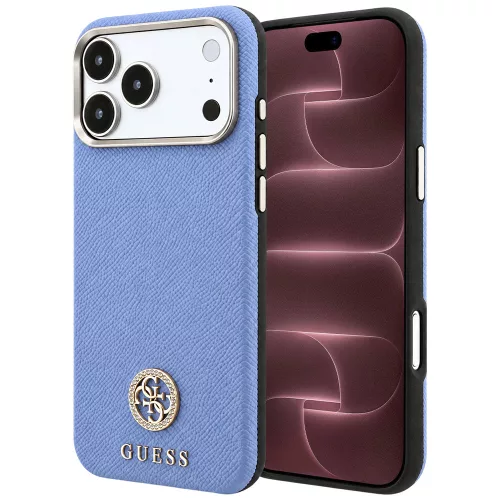 Guess - Grained Leather Round Strass Logo MagSafe (GUHMP18X6PSRMDEB) - iPhone 18 Pro Max / iPhone 17 Pro Max - Light Blue