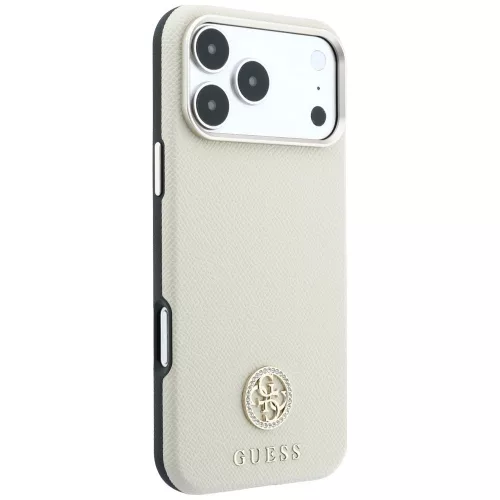 Guess - Grained Leather Round Strass Logo MagSafe (GUHMP18L6PSRMDEE) - iPhone 18 Pro / iPhone 17 Pro - Beige