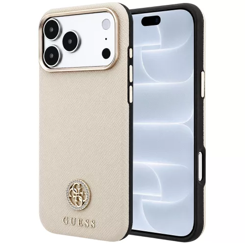 Guess - Grained Leather Round Strass Logo MagSafe (GUHMP18L6PSRMDEE) - iPhone 18 Pro / iPhone 17 Pro - Beige