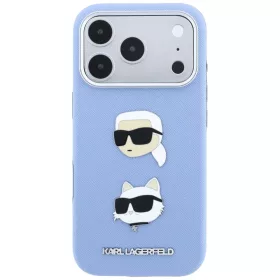   Karl Lagerfeld - Saffiano with K&C Heads Pins and Logo (KLHCP18XPSWFDHPB) - iPhone 18 Pro Max / iPhone 17 Pro Max - Light Blue