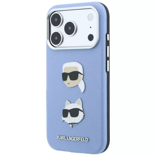 Karl Lagerfeld - Saffiano with K&C Heads Pins and Logo (KLHCP18XPSWFDHPB) - iPhone 18 Pro Max / iPhone 17 Pro Max - Light Blue