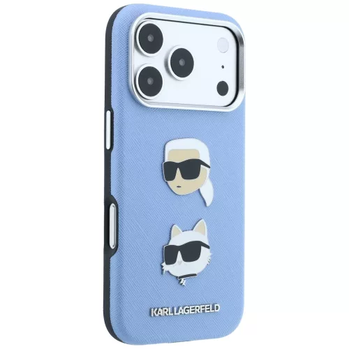 Karl Lagerfeld - Saffiano with K&C Heads Pins and Logo (KLHCP18XPSWFDHPB) - iPhone 18 Pro Max / iPhone 17 Pro Max - Light Blue