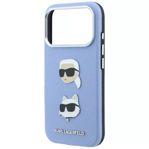 Karl Lagerfeld - Saffiano with K&C Heads Pins and Logo (KLHCP18XPSWFDHPB) - iPhone 18 Pro Max / iPhone 17 Pro Max - Light Blue