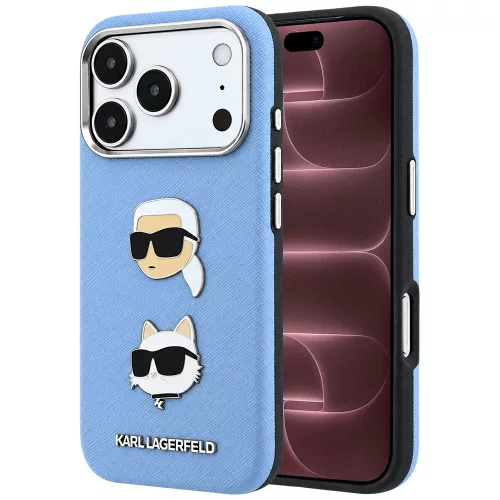 Karl Lagerfeld - Saffiano with K&C Heads Pins and Logo (KLHCP18XPSWFDHPB) - iPhone 18 Pro Max / iPhone 17 Pro Max - Light Blue