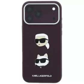   Karl Lagerfeld - Saffiano with K&C Heads Pins and Logo (KLHCP18LPSWFDHPR) - iPhone 18 Pro / iPhone 17 Pro - Burgundy