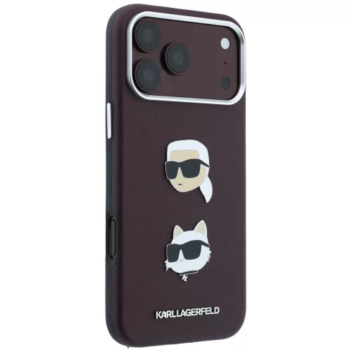 Karl Lagerfeld - Saffiano with K&C Heads Pins and Logo (KLHCP18LPSWFDHPR) - iPhone 18 Pro / iPhone 17 Pro - Burgundy