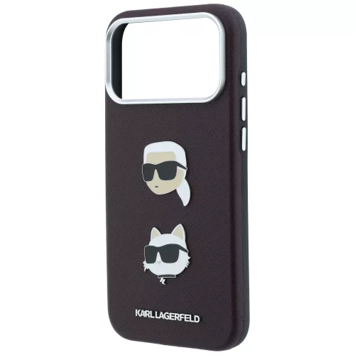 Karl Lagerfeld - Saffiano with K&C Heads Pins and Logo (KLHCP18LPSWFDHPR) - iPhone 18 Pro / iPhone 17 Pro - Burgundy