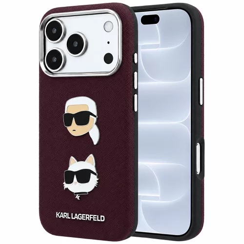 Karl Lagerfeld - Saffiano with K&C Heads Pins and Logo (KLHCP18LPSWFDHPR) - iPhone 18 Pro / iPhone 17 Pro - Burgundy
