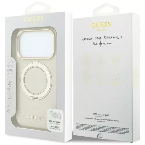 Guess - Grained Leather Ring Stand 360 Classic MagSafe (GUHMP18X6PSGRSCLE) - iPhone 18 Pro Max / iPhone 17 Pro Max - Beige