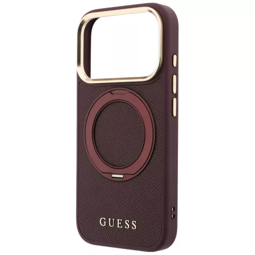 Guess - Grained Leather Ring Stand 360 Classic MagSafe (GUHMP18X6PSGRSCLU) - iPhone 18 Pro Max / iPhone 17 Pro Max - Burgundy