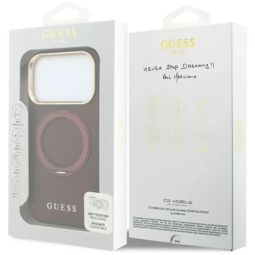 Guess - Grained Leather Ring Stand 360 Classic MagSafe (GUHMP18X6PSGRSCLU) - iPhone 18 Pro Max / iPhone 17 Pro Max - Burgundy