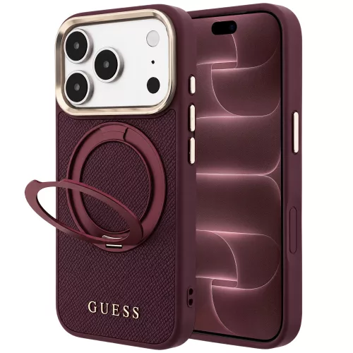 Guess - Grained Leather Ring Stand 360 Classic MagSafe (GUHMP18X6PSGRSCLU) - iPhone 18 Pro Max / iPhone 17 Pro Max - Burgundy