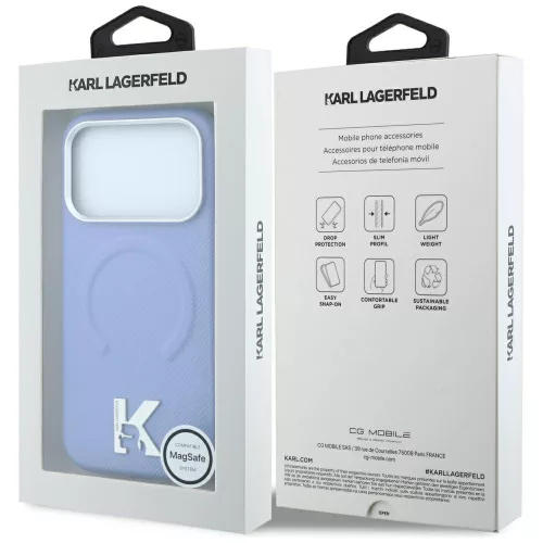 Karl Lagerfeld - Grained Leather Embossed Ring MagSafe (KLHMP18L6PWBKECB) - iPhone 18 Pro / iPhone 17 Pro - Light Blue