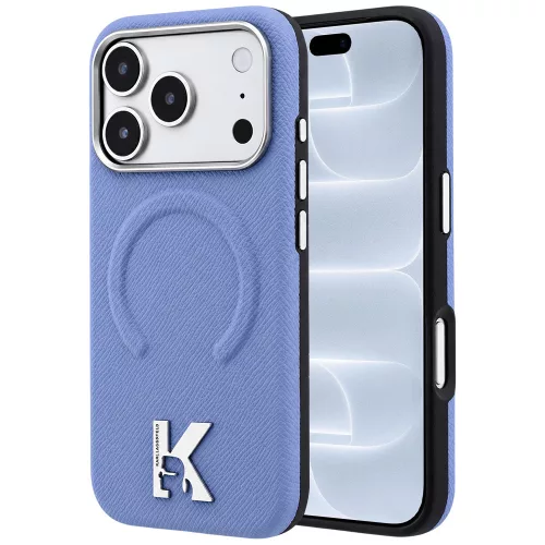 Karl Lagerfeld - Grained Leather Embossed Ring MagSafe (KLHMP18L6PWBKECB) - iPhone 18 Pro / iPhone 17 Pro - Light Blue