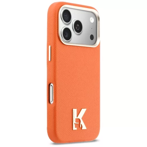 Karl Lagerfeld - Leather FW with KHead Logo MagSafe (KLHMP18L5PGFKHGO) - iPhone 18 Pro / iPhone 17 Pro - Orange